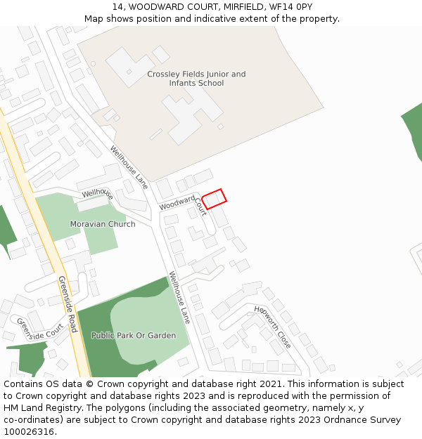 14, WOODWARD COURT, MIRFIELD, WF14 0PY: Location map and indicative extent of plot
