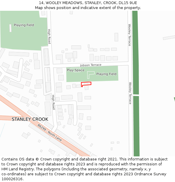 14, WOOLEY MEADOWS, STANLEY, CROOK, DL15 9UE: Location map and indicative extent of plot