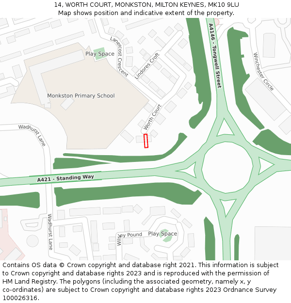 14, WORTH COURT, MONKSTON, MILTON KEYNES, MK10 9LU: Location map and indicative extent of plot