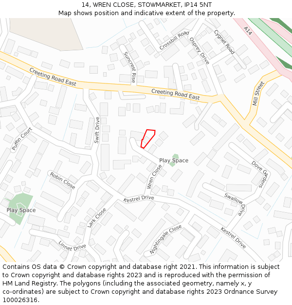 14, WREN CLOSE, STOWMARKET, IP14 5NT: Location map and indicative extent of plot