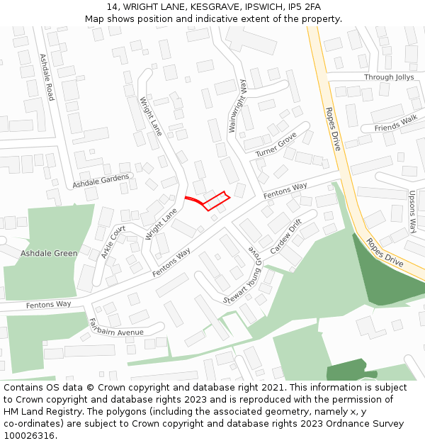 14, WRIGHT LANE, KESGRAVE, IPSWICH, IP5 2FA: Location map and indicative extent of plot