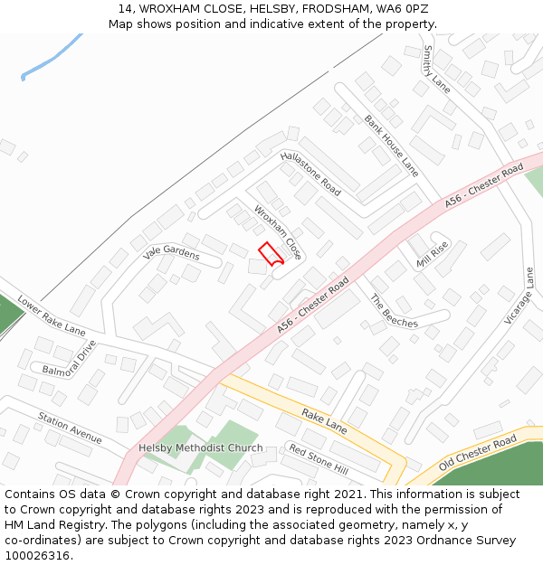 14, WROXHAM CLOSE, HELSBY, FRODSHAM, WA6 0PZ: Location map and indicative extent of plot