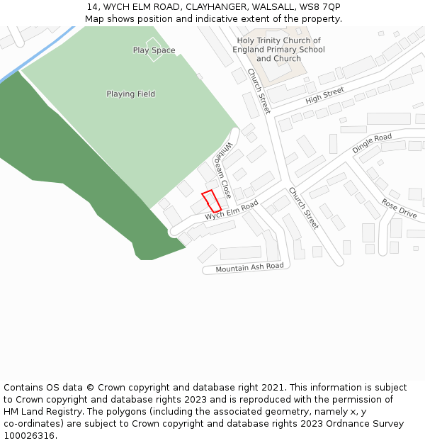 14, WYCH ELM ROAD, CLAYHANGER, WALSALL, WS8 7QP: Location map and indicative extent of plot