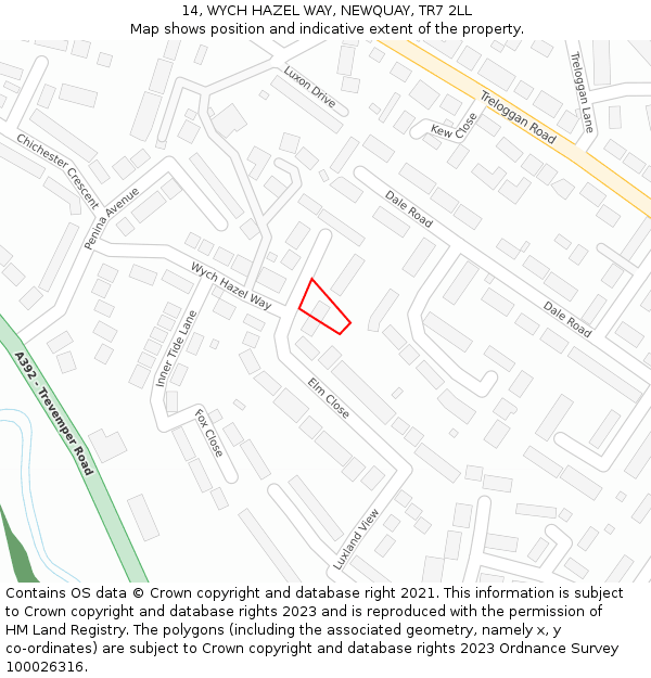 14, WYCH HAZEL WAY, NEWQUAY, TR7 2LL: Location map and indicative extent of plot