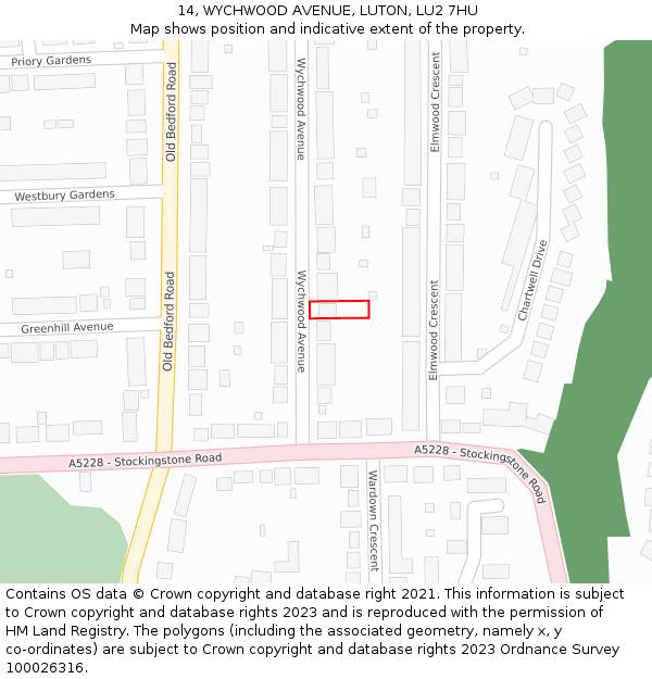 14, WYCHWOOD AVENUE, LUTON, LU2 7HU: Location map and indicative extent of plot