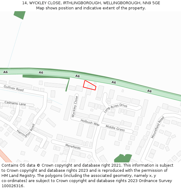 14, WYCKLEY CLOSE, IRTHLINGBOROUGH, WELLINGBOROUGH, NN9 5GE: Location map and indicative extent of plot