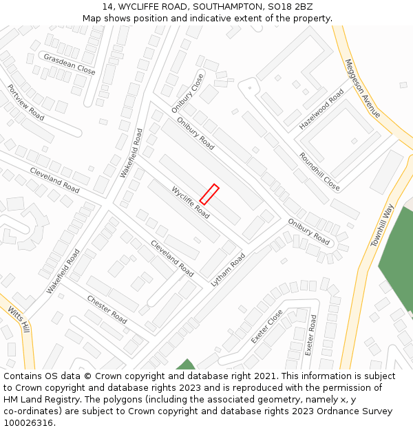 14, WYCLIFFE ROAD, SOUTHAMPTON, SO18 2BZ: Location map and indicative extent of plot