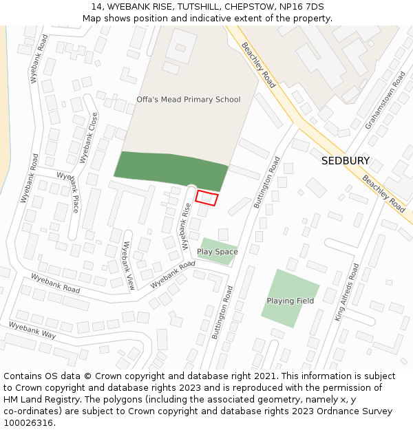 14, WYEBANK RISE, TUTSHILL, CHEPSTOW, NP16 7DS: Location map and indicative extent of plot