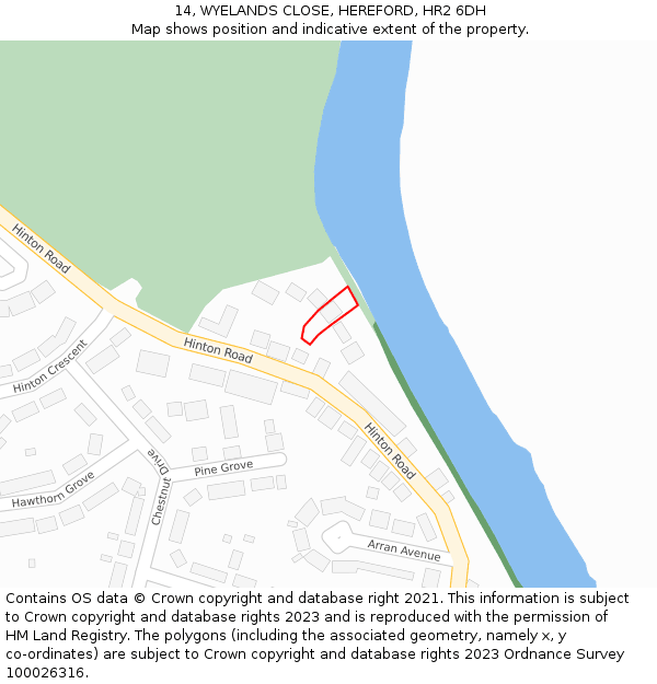 14, WYELANDS CLOSE, HEREFORD, HR2 6DH: Location map and indicative extent of plot
