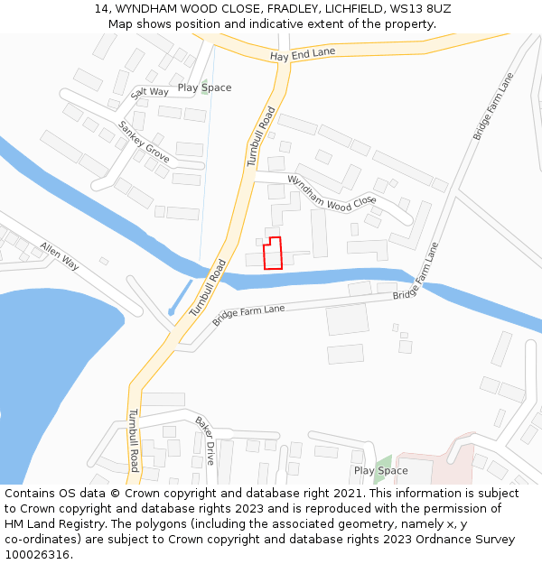 14, WYNDHAM WOOD CLOSE, FRADLEY, LICHFIELD, WS13 8UZ: Location map and indicative extent of plot