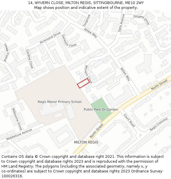 14, WYVERN CLOSE, MILTON REGIS, SITTINGBOURNE, ME10 2WY: Location map and indicative extent of plot