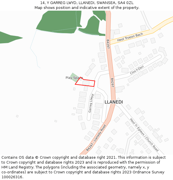 14, Y GARREG LWYD, LLANEDI, SWANSEA, SA4 0ZL: Location map and indicative extent of plot