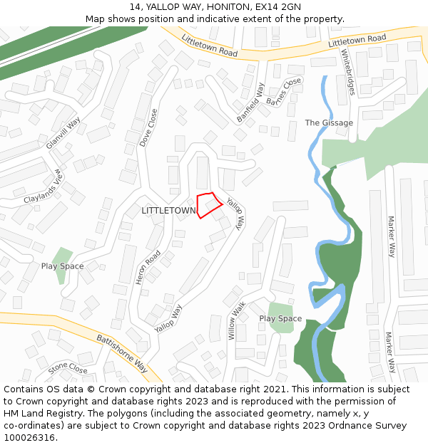 14, YALLOP WAY, HONITON, EX14 2GN: Location map and indicative extent of plot
