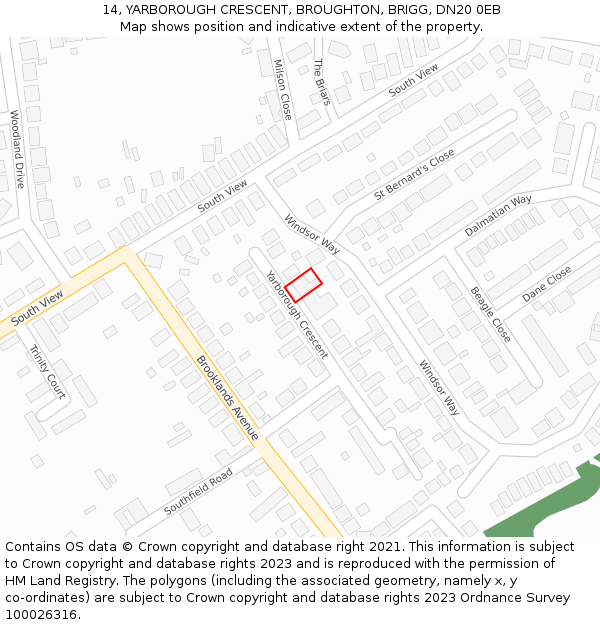 14, YARBOROUGH CRESCENT, BROUGHTON, BRIGG, DN20 0EB: Location map and indicative extent of plot