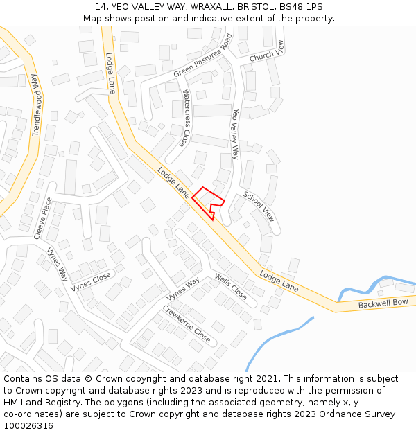 14, YEO VALLEY WAY, WRAXALL, BRISTOL, BS48 1PS: Location map and indicative extent of plot