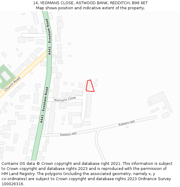 14, YEOMANS CLOSE, ASTWOOD BANK, REDDITCH, B96 6ET: Location map and indicative extent of plot