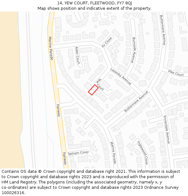 14, YEW COURT, FLEETWOOD, FY7 8QJ: Location map and indicative extent of plot