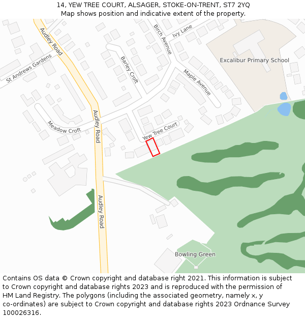 14, YEW TREE COURT, ALSAGER, STOKE-ON-TRENT, ST7 2YQ: Location map and indicative extent of plot