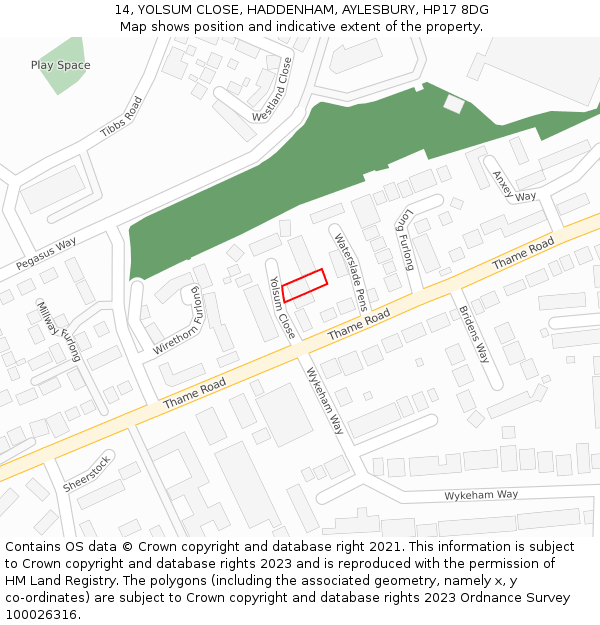 14, YOLSUM CLOSE, HADDENHAM, AYLESBURY, HP17 8DG: Location map and indicative extent of plot