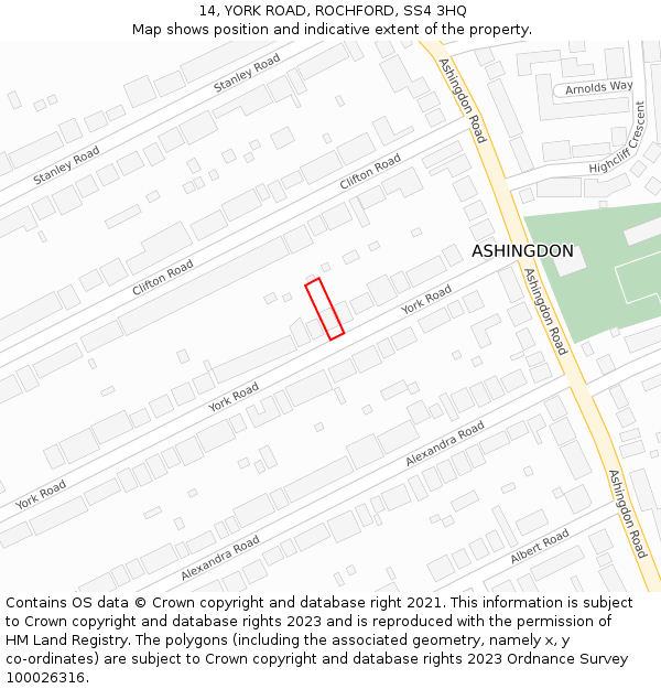 14, YORK ROAD, ROCHFORD, SS4 3HQ: Location map and indicative extent of plot