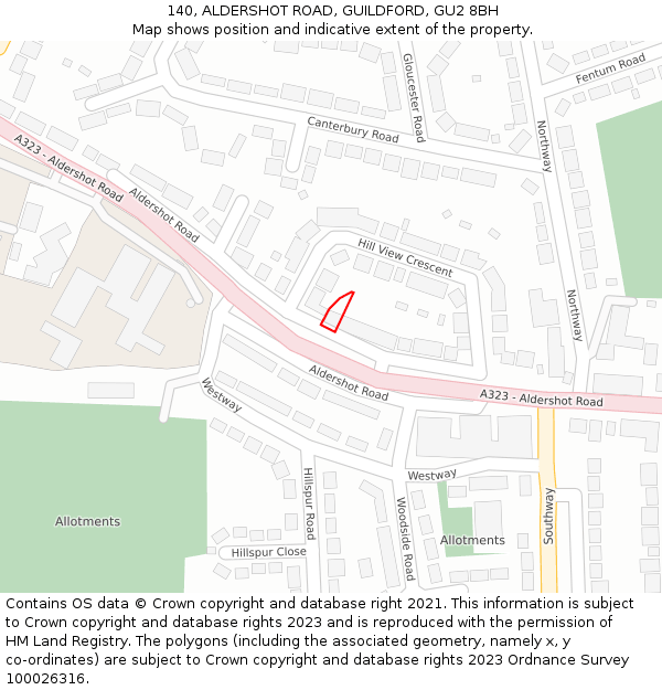 140, ALDERSHOT ROAD, GUILDFORD, GU2 8BH: Location map and indicative extent of plot