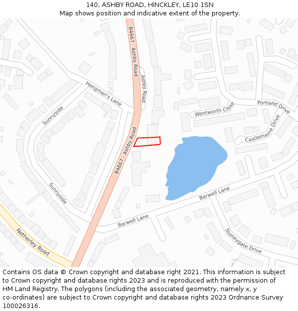 140, ASHBY ROAD, HINCKLEY, LE10 1SN: Location map and indicative extent of plot