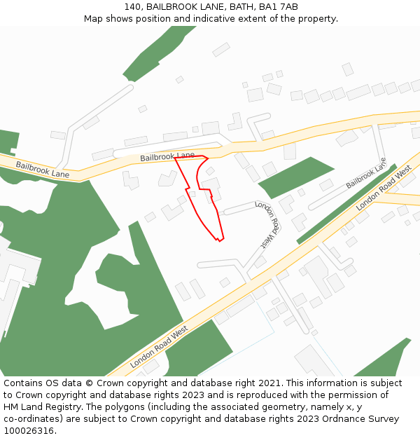 140, BAILBROOK LANE, BATH, BA1 7AB: Location map and indicative extent of plot