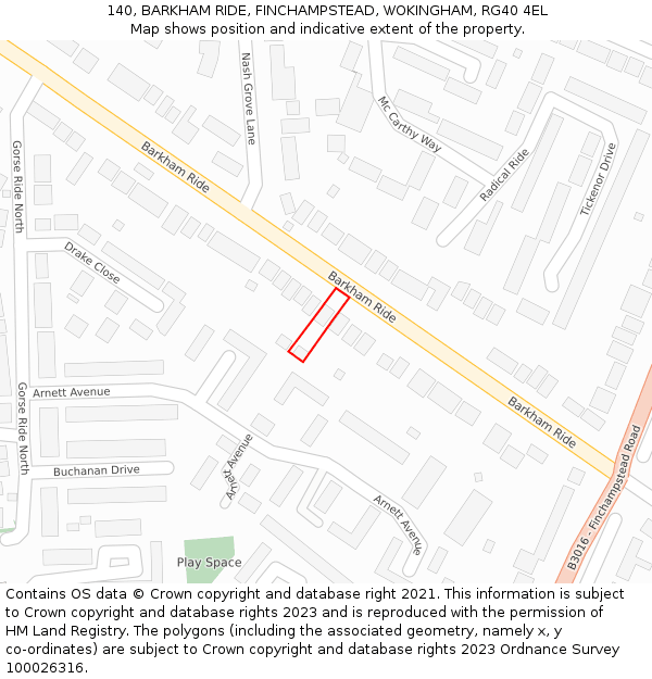 140, BARKHAM RIDE, FINCHAMPSTEAD, WOKINGHAM, RG40 4EL: Location map and indicative extent of plot