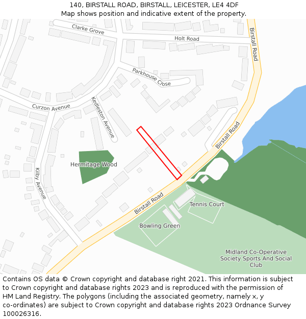 140, BIRSTALL ROAD, BIRSTALL, LEICESTER, LE4 4DF: Location map and indicative extent of plot