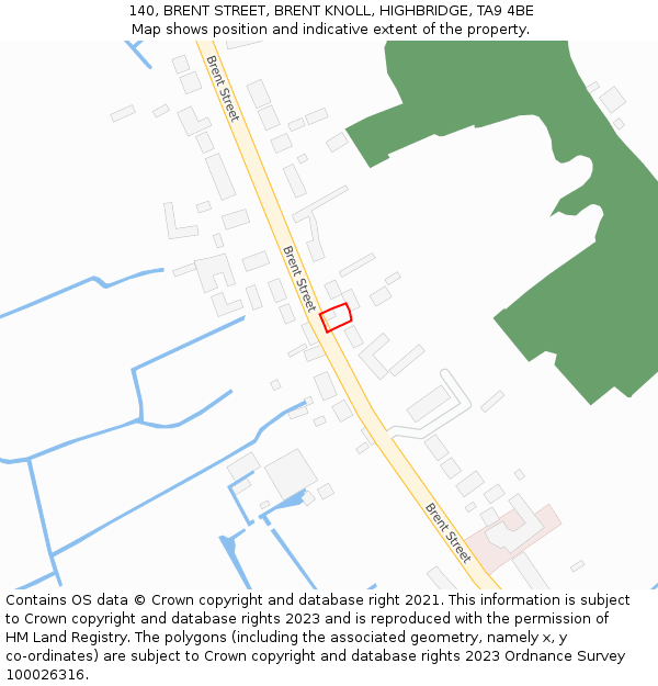 140, BRENT STREET, BRENT KNOLL, HIGHBRIDGE, TA9 4BE: Location map and indicative extent of plot