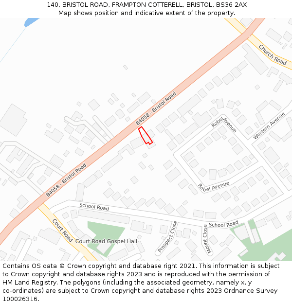 140, BRISTOL ROAD, FRAMPTON COTTERELL, BRISTOL, BS36 2AX: Location map and indicative extent of plot