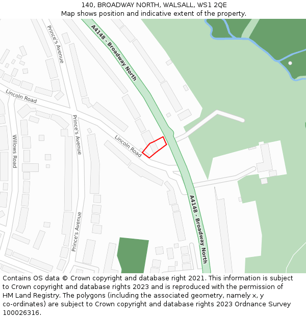 140, BROADWAY NORTH, WALSALL, WS1 2QE: Location map and indicative extent of plot