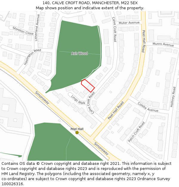 140, CALVE CROFT ROAD, MANCHESTER, M22 5EX: Location map and indicative extent of plot