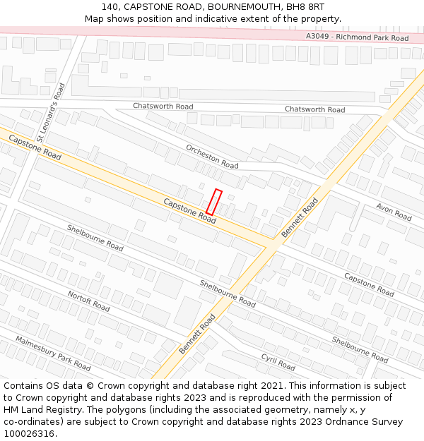 140, CAPSTONE ROAD, BOURNEMOUTH, BH8 8RT: Location map and indicative extent of plot