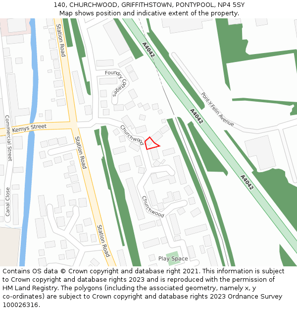 140, CHURCHWOOD, GRIFFITHSTOWN, PONTYPOOL, NP4 5SY: Location map and indicative extent of plot