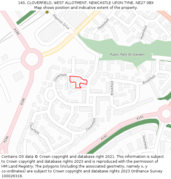 140, CLOVERFIELD, WEST ALLOTMENT, NEWCASTLE UPON TYNE, NE27 0BX: Location map and indicative extent of plot