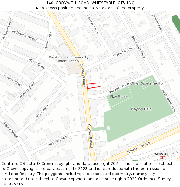140, CROMWELL ROAD, WHITSTABLE, CT5 1NQ: Location map and indicative extent of plot