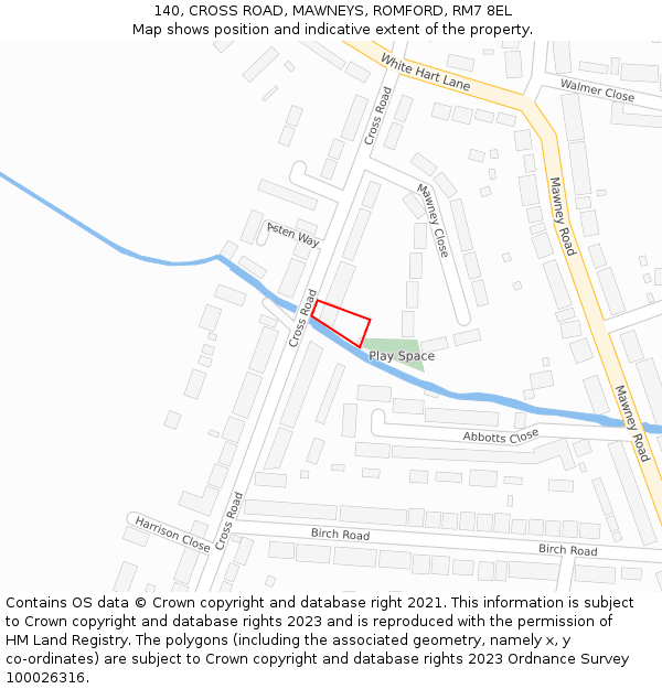 140, CROSS ROAD, MAWNEYS, ROMFORD, RM7 8EL: Location map and indicative extent of plot