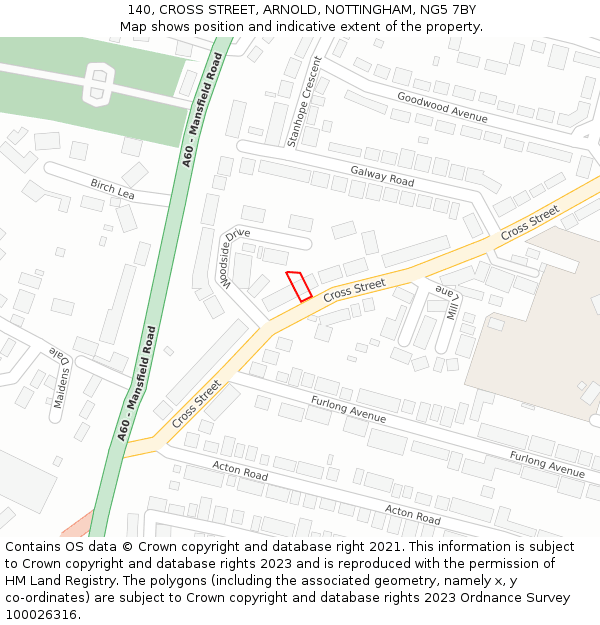 140, CROSS STREET, ARNOLD, NOTTINGHAM, NG5 7BY: Location map and indicative extent of plot