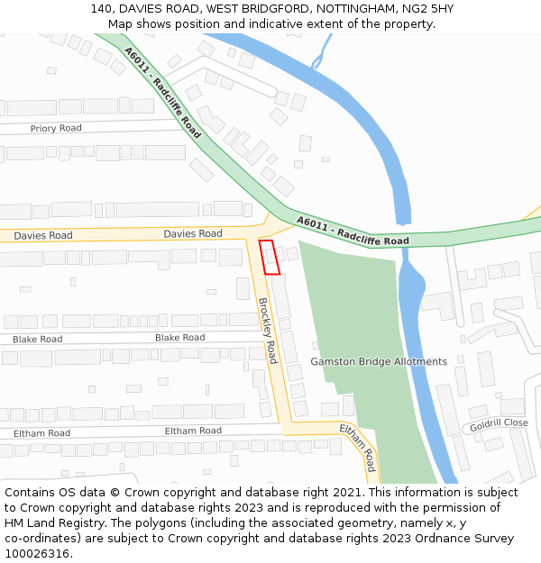 140, DAVIES ROAD, WEST BRIDGFORD, NOTTINGHAM, NG2 5HY: Location map and indicative extent of plot