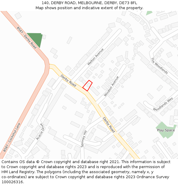 140, DERBY ROAD, MELBOURNE, DERBY, DE73 8FL: Location map and indicative extent of plot