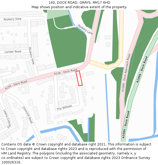 140, DOCK ROAD, GRAYS, RM17 6HD: Location map and indicative extent of plot