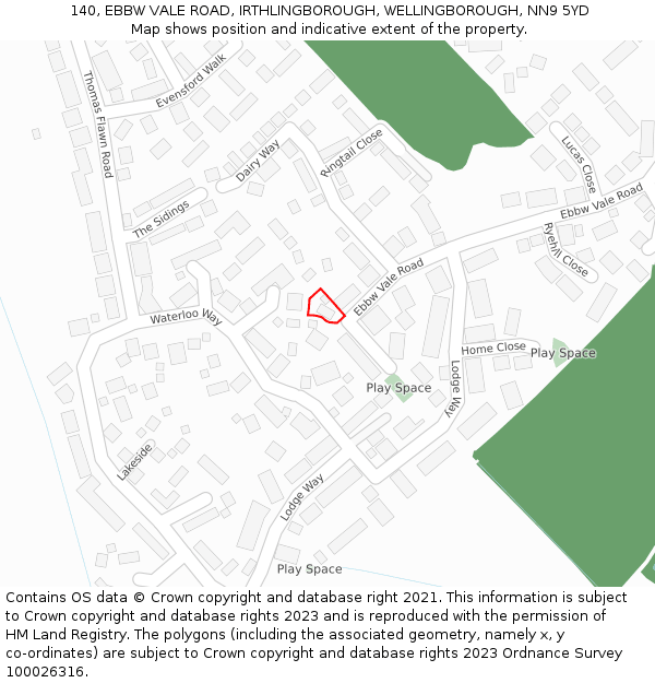 140, EBBW VALE ROAD, IRTHLINGBOROUGH, WELLINGBOROUGH, NN9 5YD: Location map and indicative extent of plot