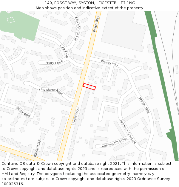 140, FOSSE WAY, SYSTON, LEICESTER, LE7 1NG: Location map and indicative extent of plot