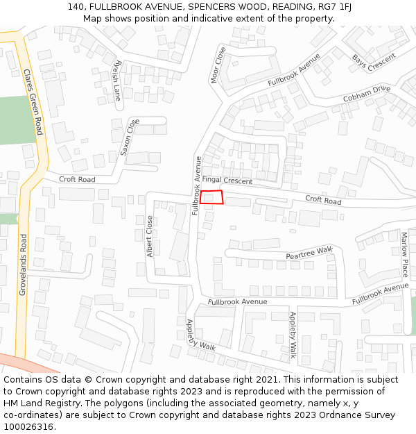 140, FULLBROOK AVENUE, SPENCERS WOOD, READING, RG7 1FJ: Location map and indicative extent of plot