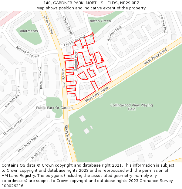 140, GARDNER PARK, NORTH SHIELDS, NE29 0EZ: Location map and indicative extent of plot