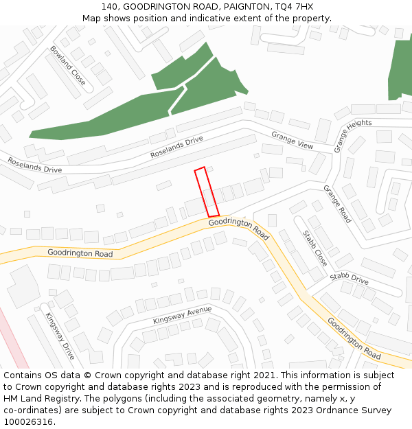 140, GOODRINGTON ROAD, PAIGNTON, TQ4 7HX: Location map and indicative extent of plot