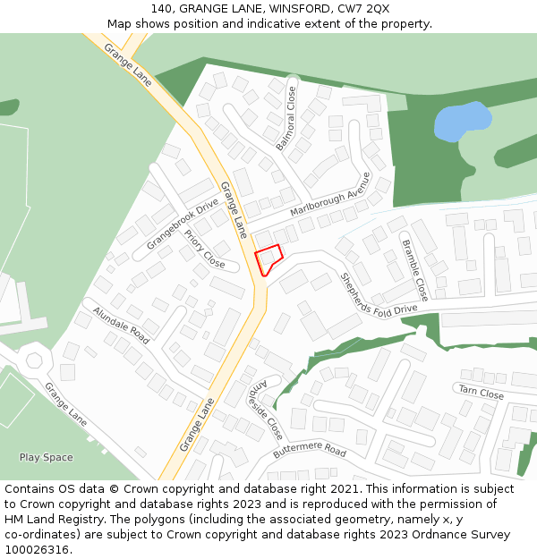 140, GRANGE LANE, WINSFORD, CW7 2QX: Location map and indicative extent of plot