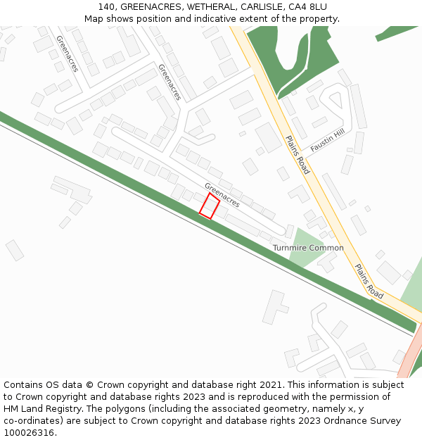 140, GREENACRES, WETHERAL, CARLISLE, CA4 8LU: Location map and indicative extent of plot