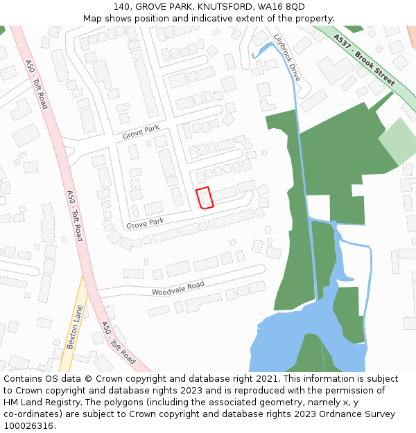 140, GROVE PARK, KNUTSFORD, WA16 8QD: Location map and indicative extent of plot